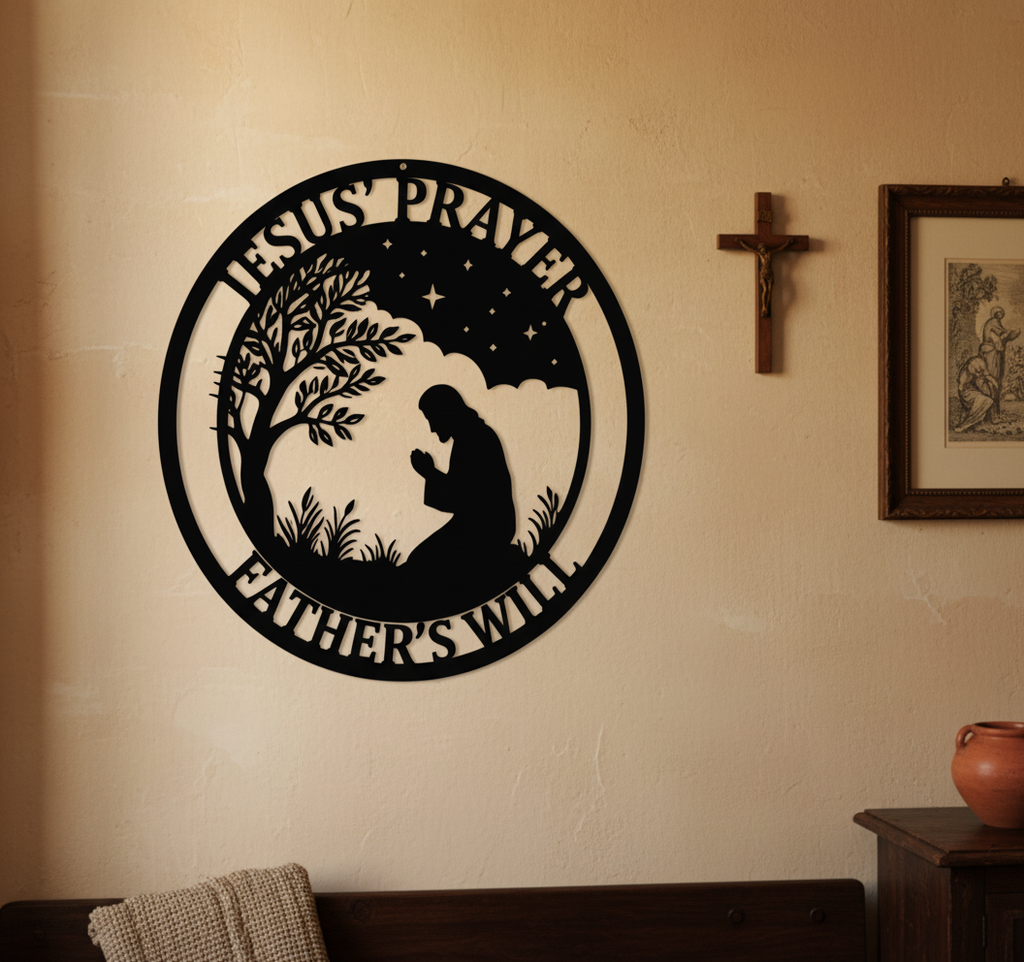 Betender Jesus in Gethsemane unter dem Baum Metallschild rund – Bild 4