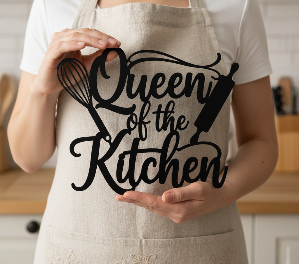 Queen of the Kitchen Metallschild mit Schneebesen und Nudelholz – Bild 8