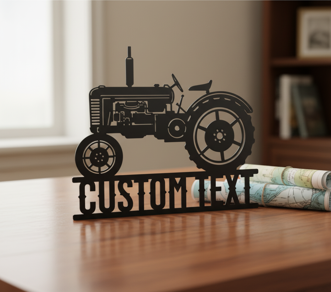 Personalized vintage tractor metal sign with farm name in black steel – image 9