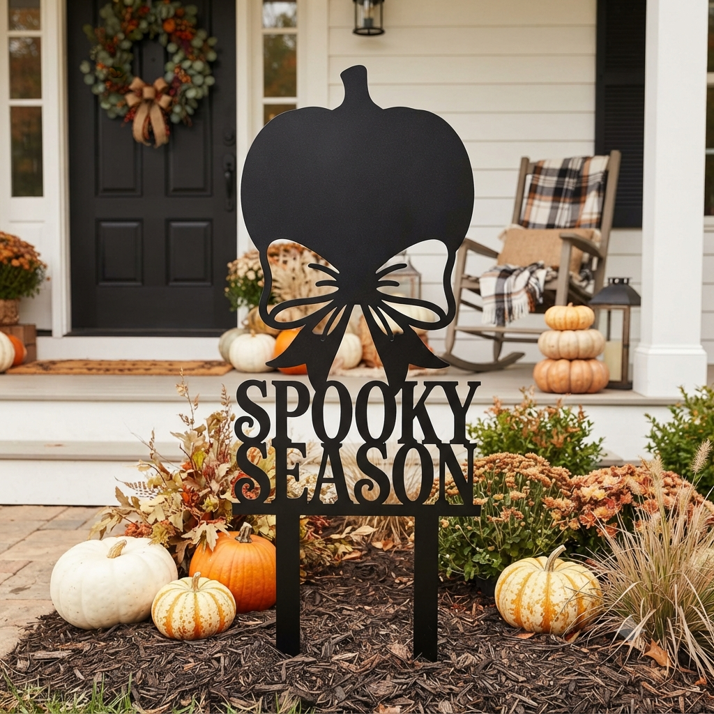 Gartenstecker Kürbis aus schwarzem Stahl als Halloween Deko – Bild 9