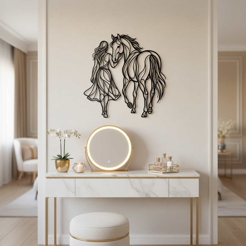 Frau mit Pferd als elegante Silhouette, Wanddeko aus schwarzem Stahl – Bild 6