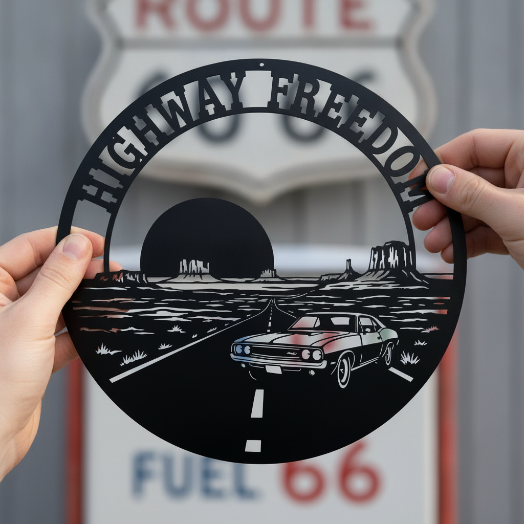 Highway Freedom Muscle Car Route 66 Metallschild rund – Bild 5