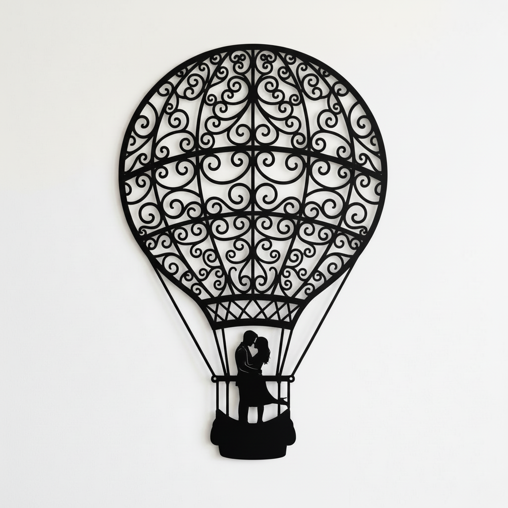 Personalized hot air balloon couple metal sign with names and year
