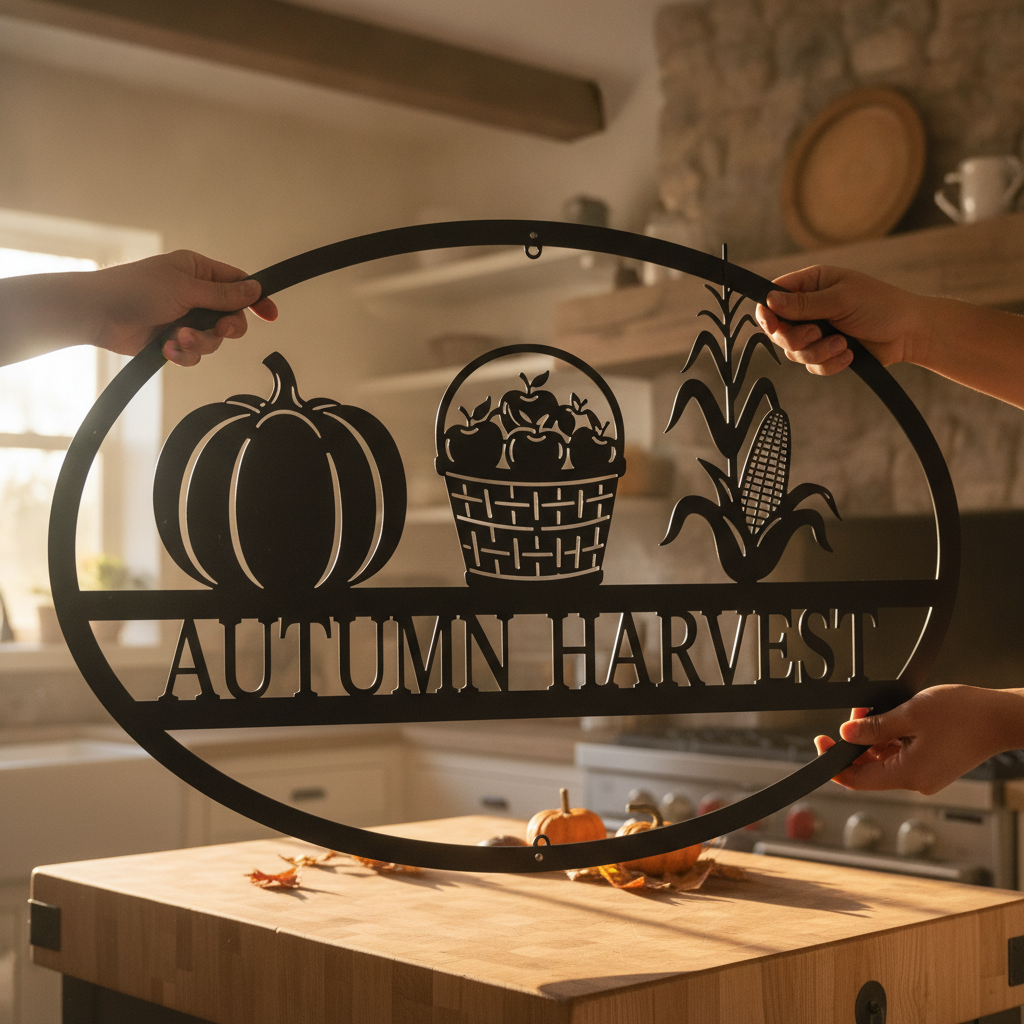 Autumn Harvest Kürbis Metallschild oval – Bild 2