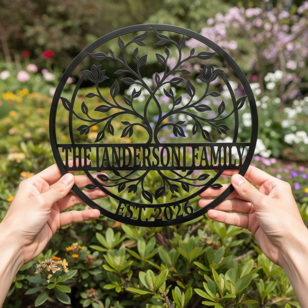 Personalisiertes Lebensbaum Familienschild rund mit Namen – Bild 5