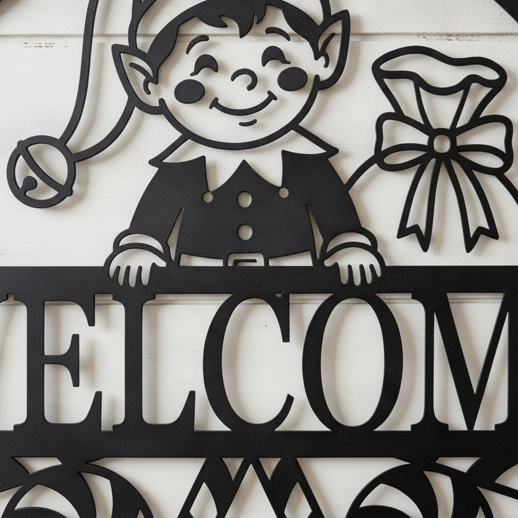 Christmas elf welcome sign in black steel for front door holiday decor – image 8