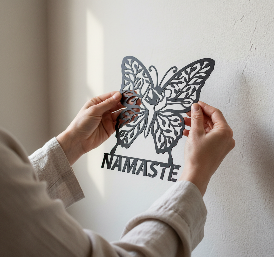 Schmetterling Yoga Namaste Metall Wanddeko – Bild 5