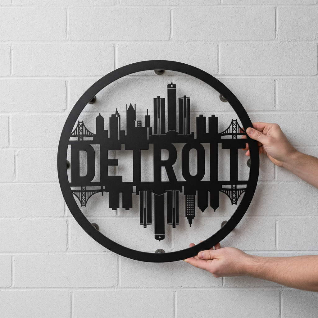 Detroit Skyline Metallschild rund – Bild 3