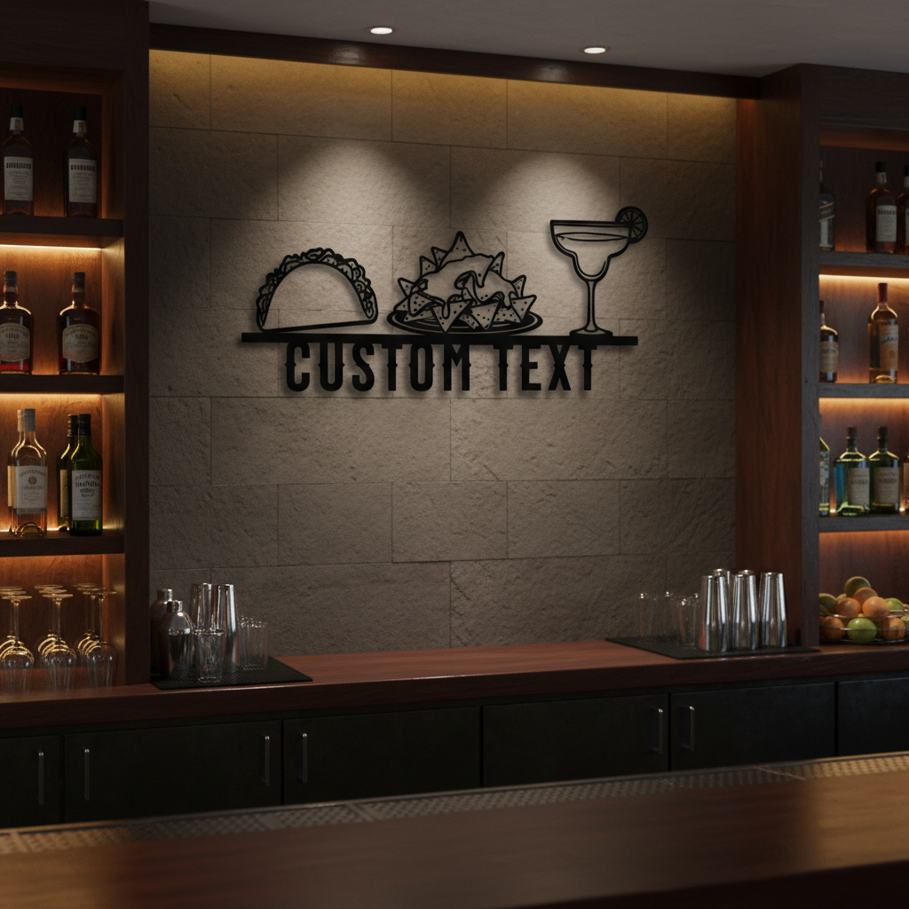 Personalisiertes mexikanisches Restaurant Schild mit Tacos, Nachos und Margarita – Bild 7
