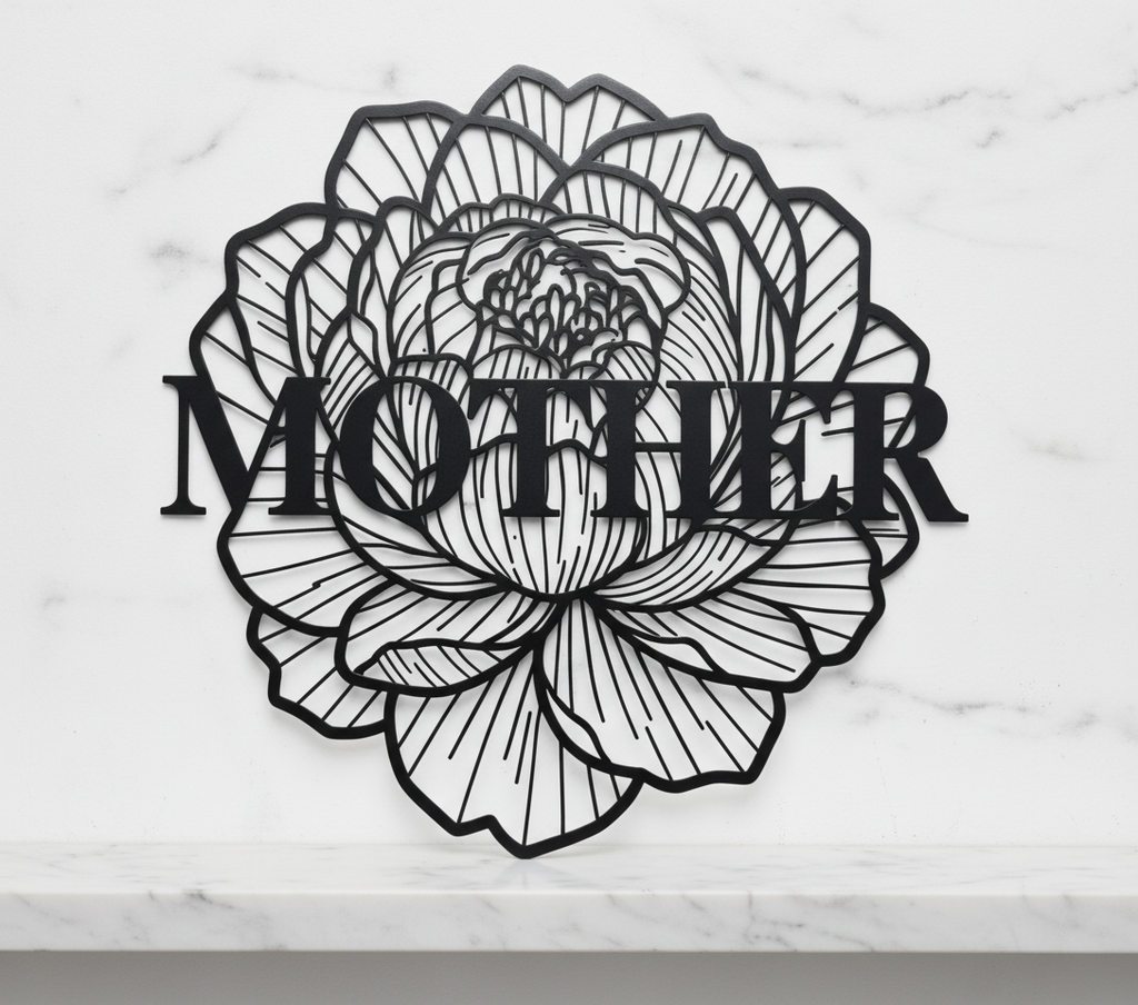 Personalisiertes Mama Metallschild mit Blumen und Namen aus schwarzem Stahl – Bild 2