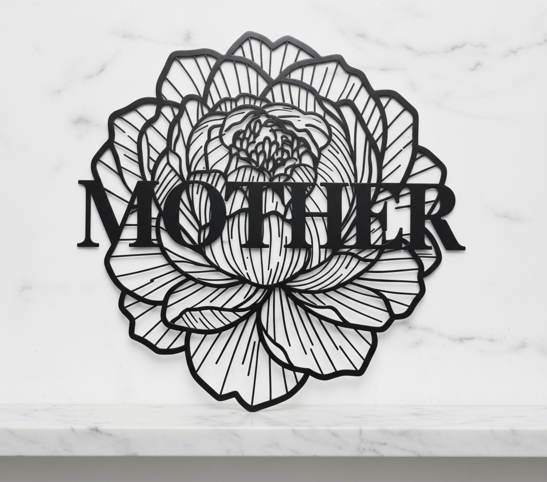 Personalisiertes Mama Metallschild mit Blumen und Namen aus schwarzem Stahl – Bild 2