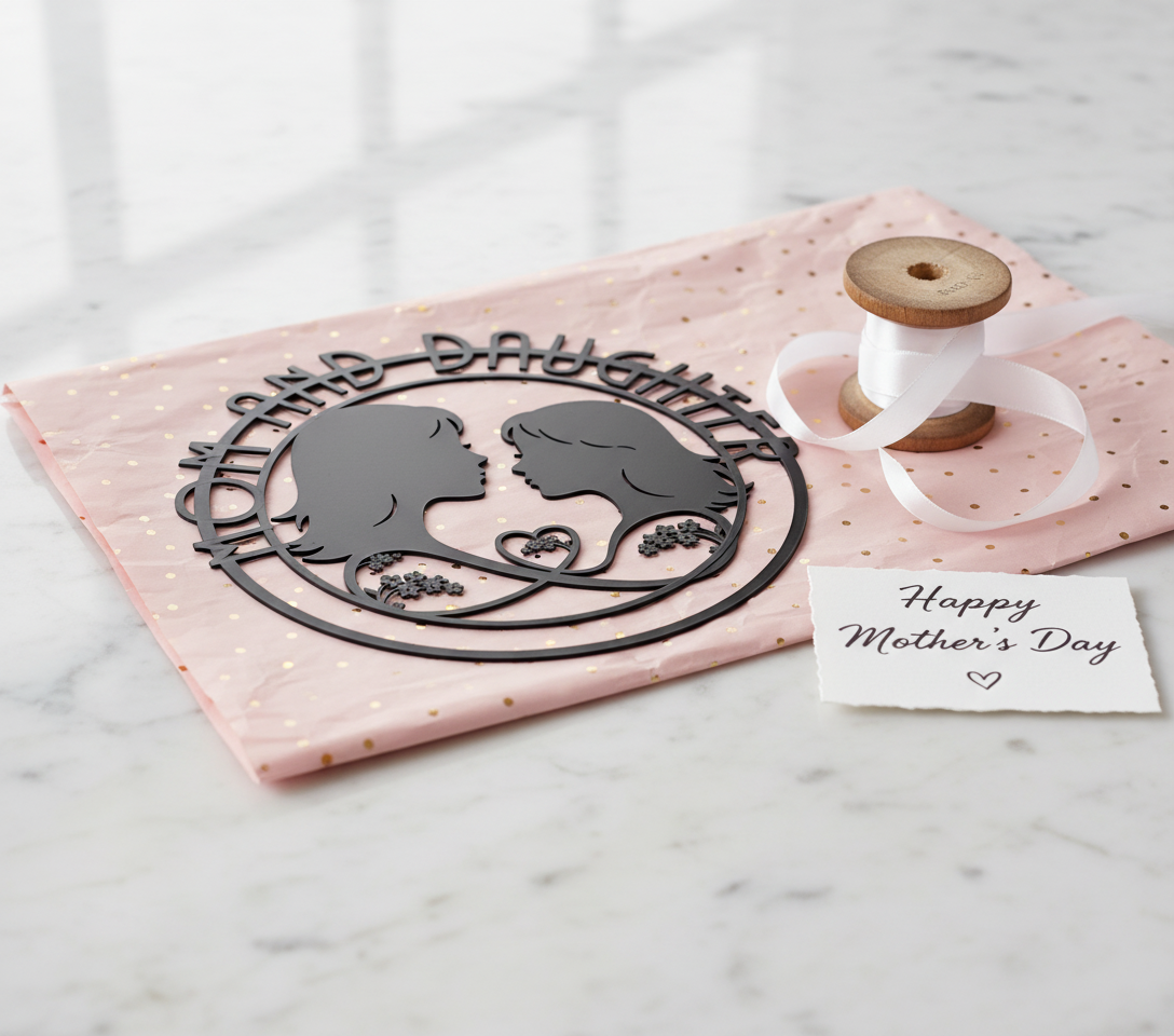 Personalisiertes Mama und Tochter Silhouette Metallschild rund mit Herz – Bild 3