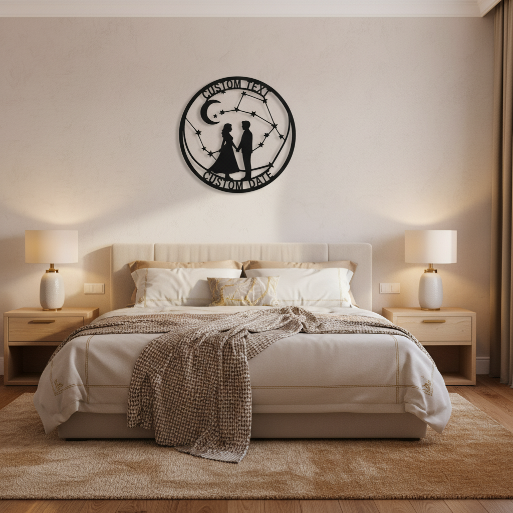Personalisiertes Paar Metallschild mit Sternbild, Mondsichel und Namen aus schwarzem Stahl – Bild 5