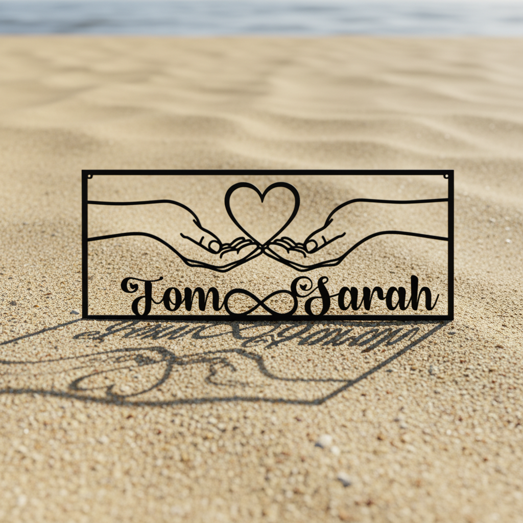 Personalized holding hands couple metal sign with heart and infinity symbol – image 6