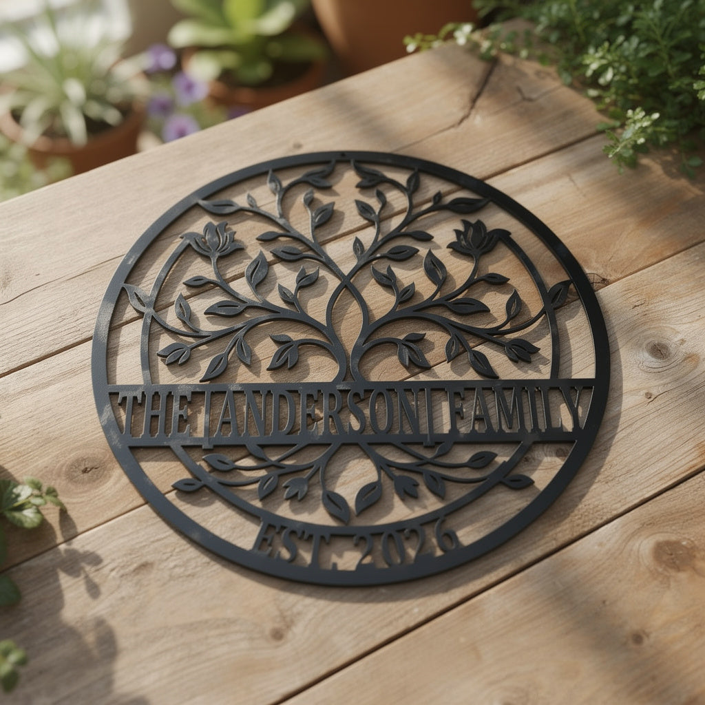 Personalisiertes Lebensbaum Familienschild rund mit Namen – Bild 10