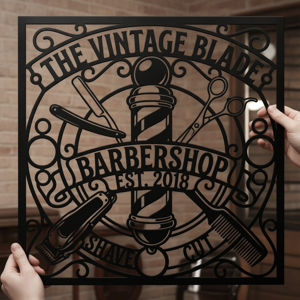 Personalisiertes Barbershop Metallschild quadratisch im Vintage Stil – Bild 2