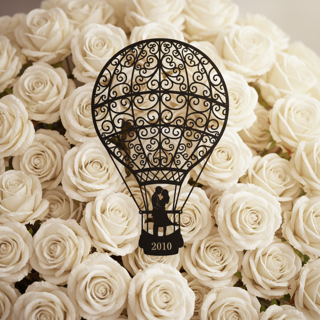 Personalized hot air balloon couple metal sign with names and year – image 2