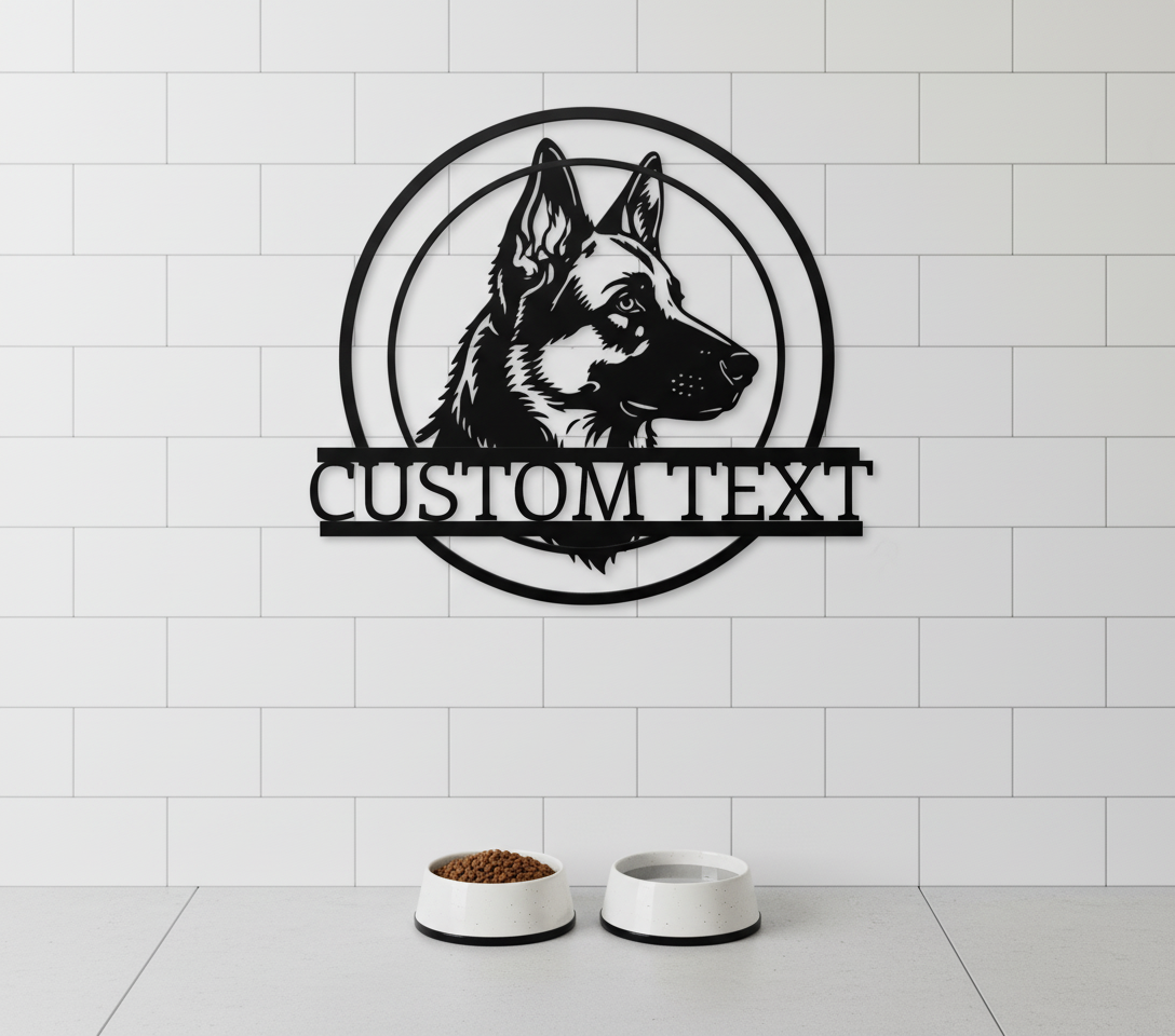Personalisiertes Schäferhund Metallschild mit Hundenamen aus schwarzem Stahl – Bild 10