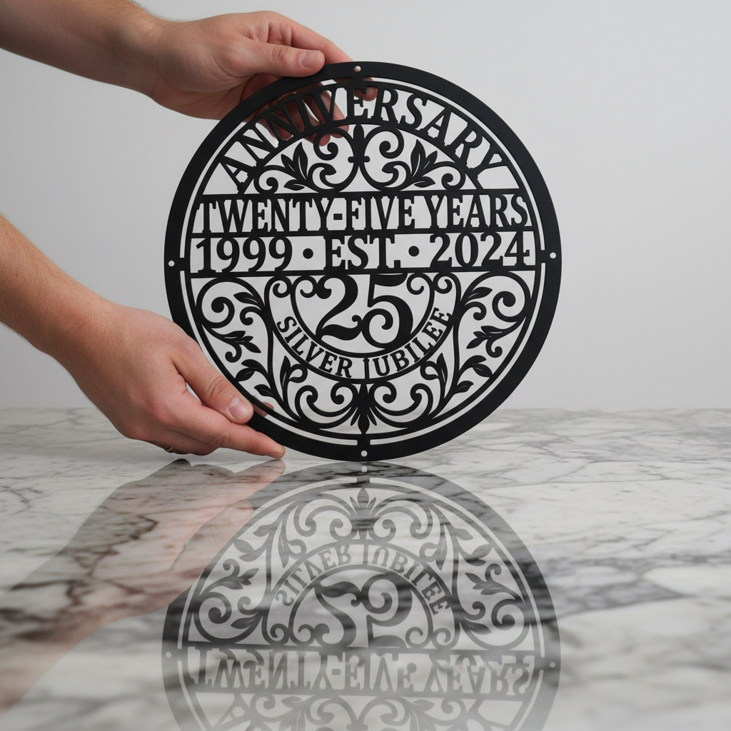 Personalized round 25th anniversary metal sign with names and date – image 7