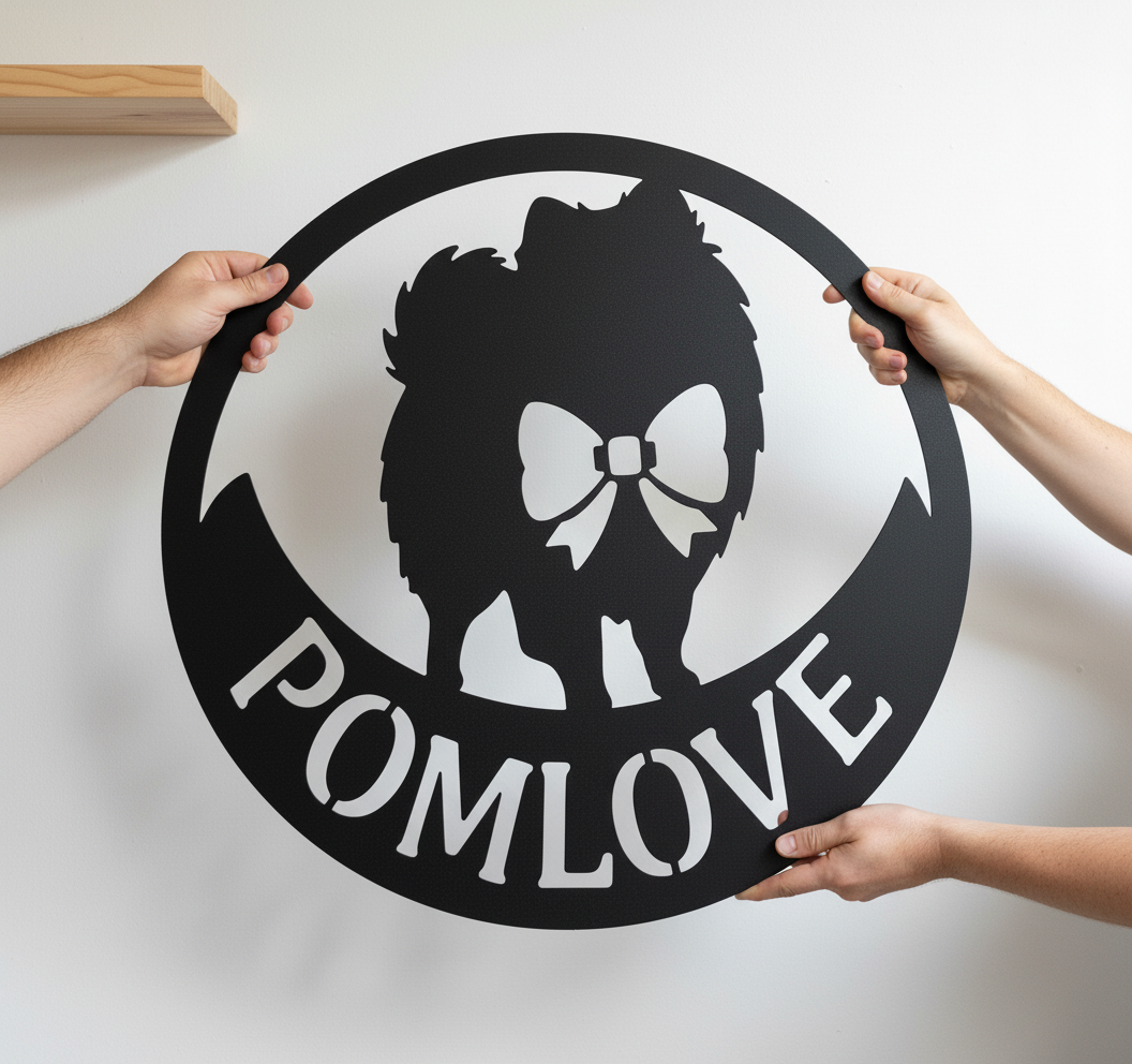 Personalized Pomeranian metal sign with dog name in black steel – image 3