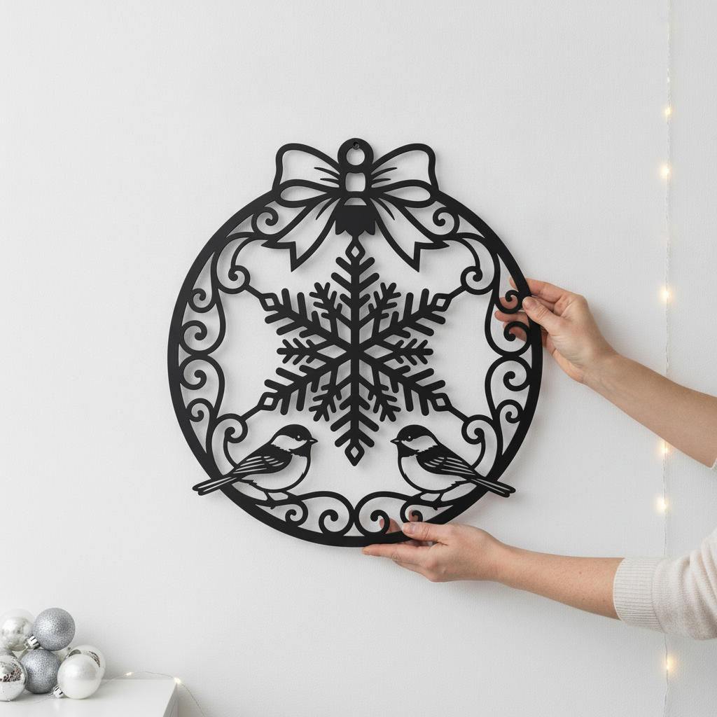 Schneeflocke mit Meisen Weihnachtsornament aus Metall – Bild 8