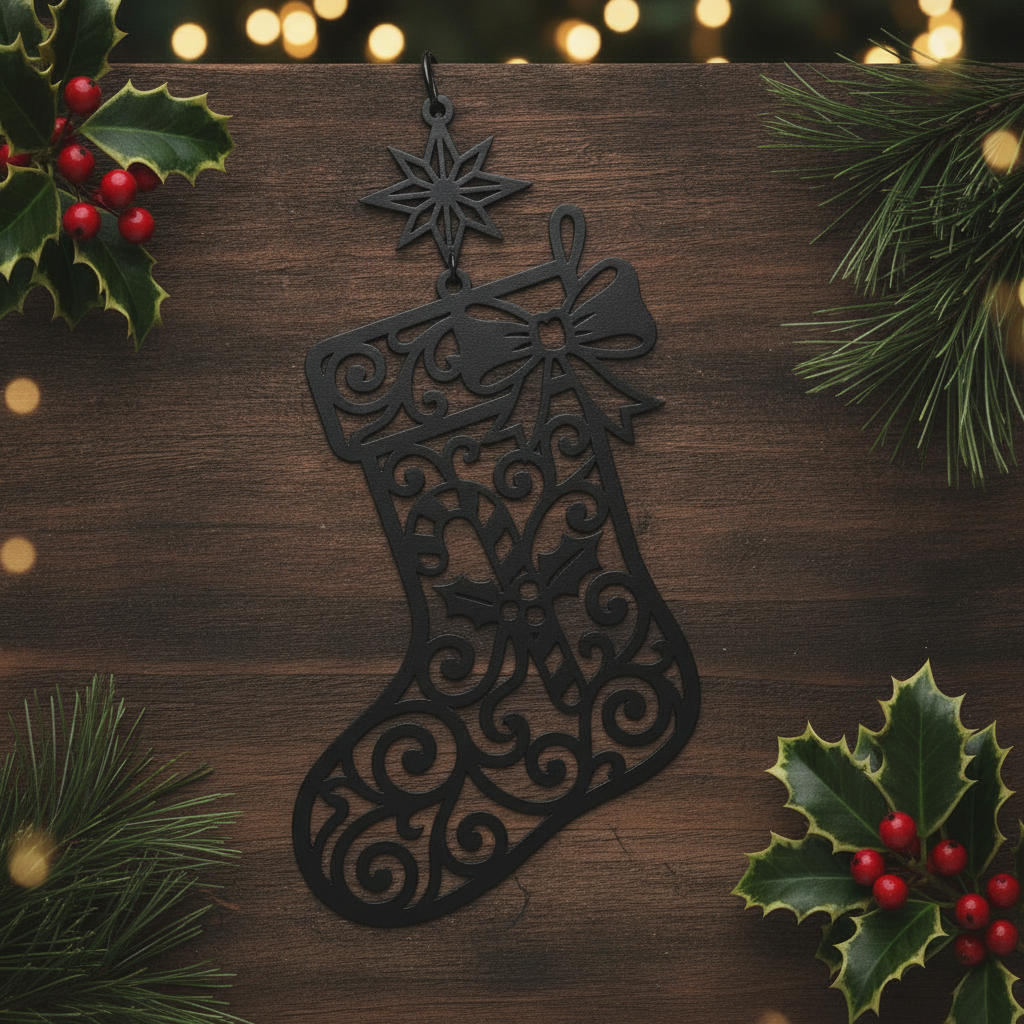 Christmas stocking metal sign with candy cane and star in black steel – image 8