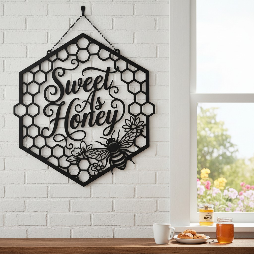 Honigwabe mit Bienen Metall Wanddeko – Bild 9
