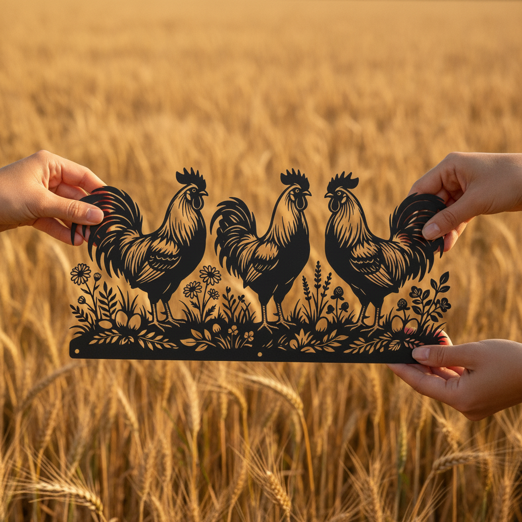 Personalized rooster farmhouse metal sign with farm name in black steel – image 9