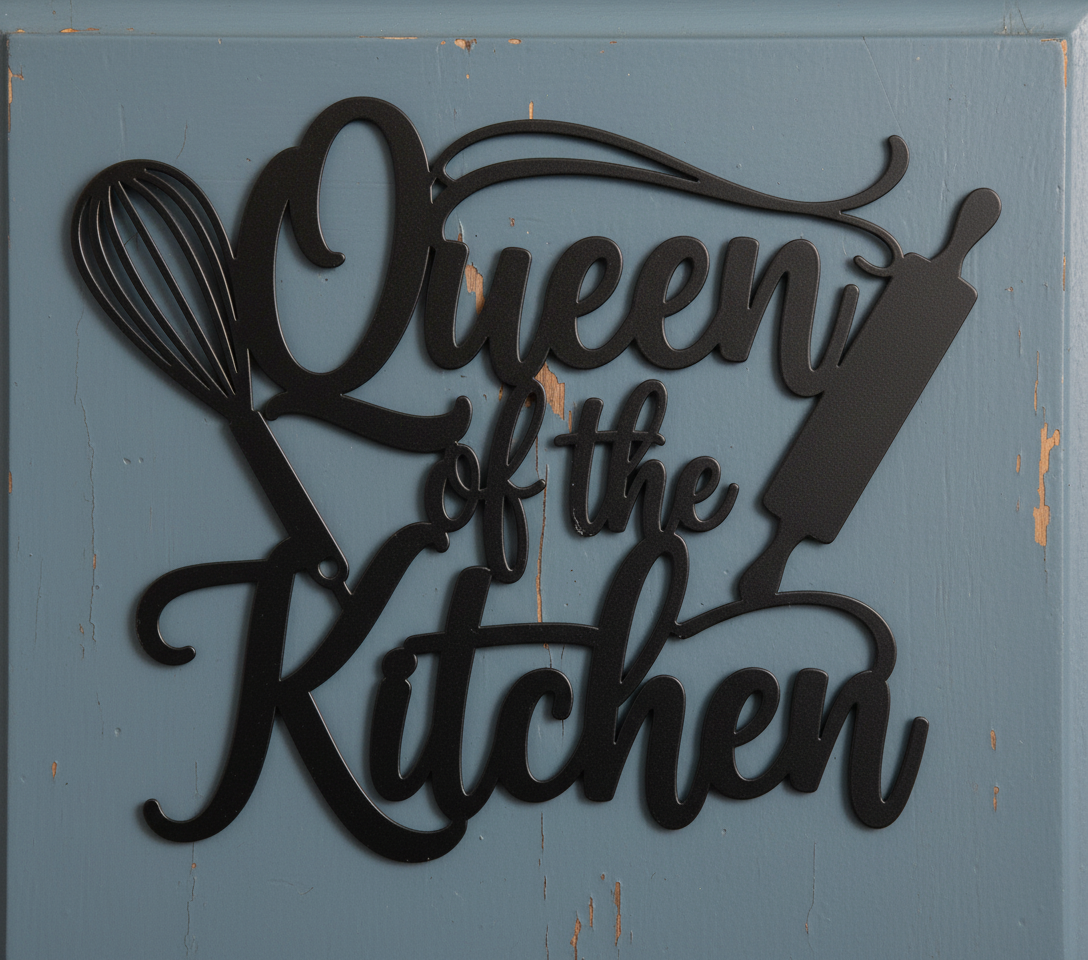 Queen of the Kitchen Metallschild mit Schneebesen und Nudelholz – Bild 2