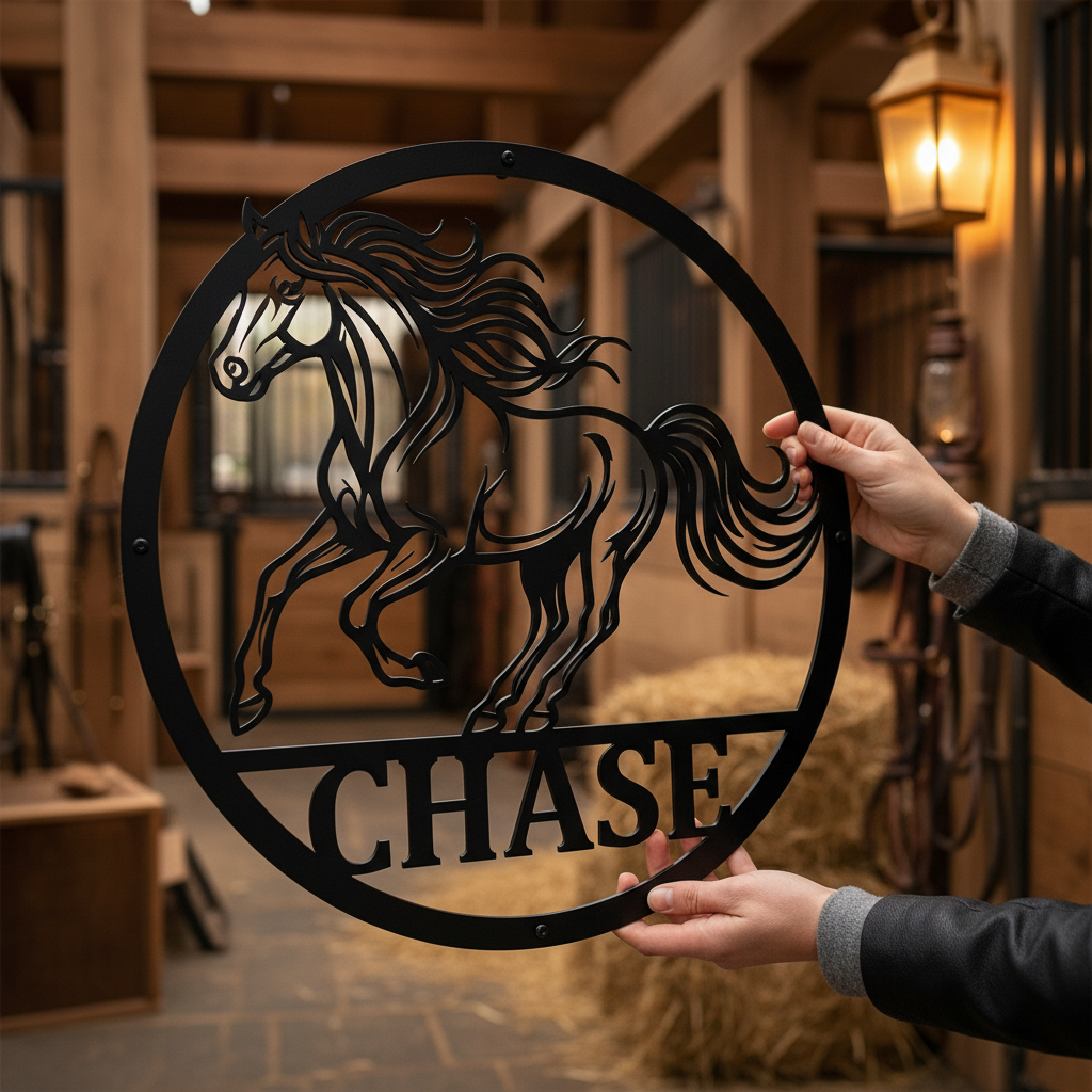 Personalisiertes Stallschild rund mit galoppierendem Pferd – Bild 6