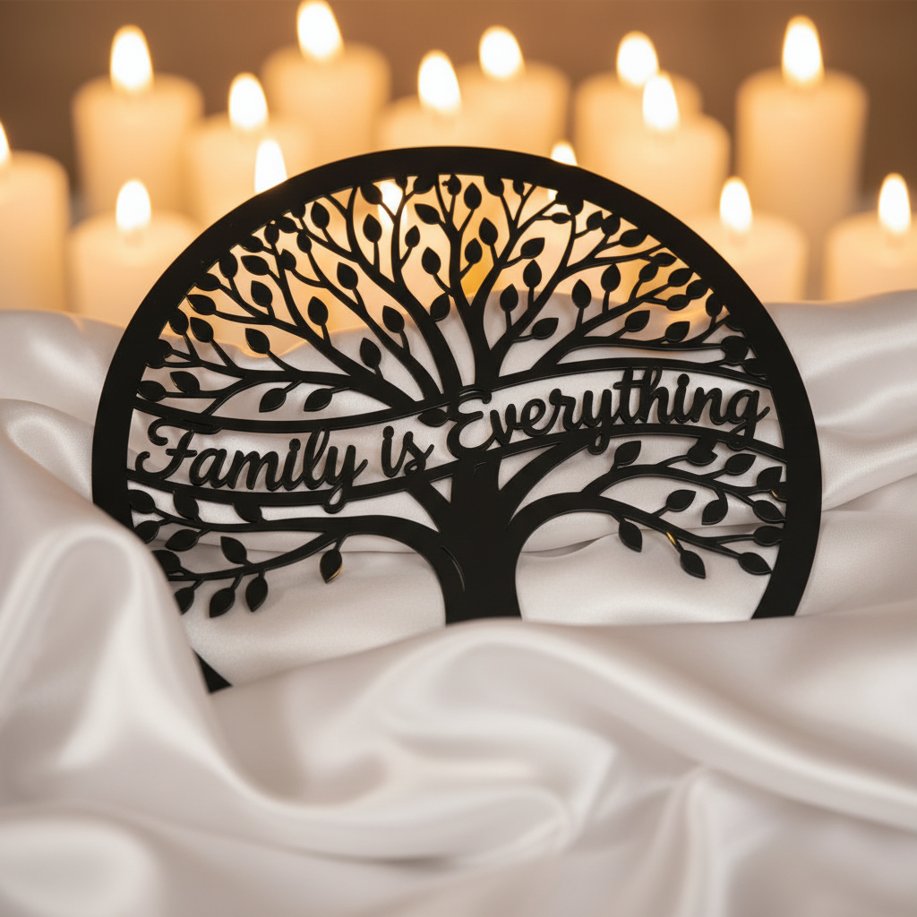 Round tree of life metal sign with Family is Everything in black steel – image 4