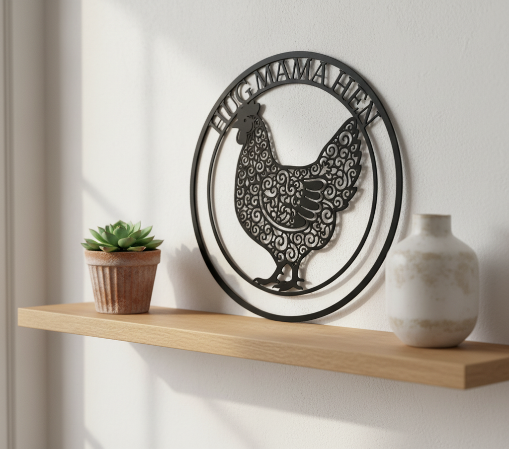 Personalisiertes Hühnerstall Schild mit Huhn und Namen aus schwarzem Stahl – Bild 4
