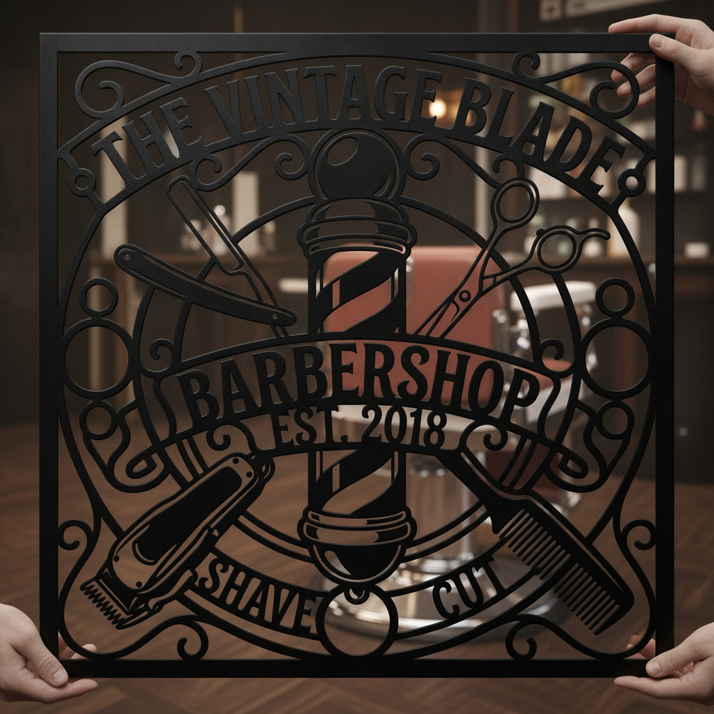 Personalisiertes Barbershop Metallschild quadratisch im Vintage Stil – Bild 7