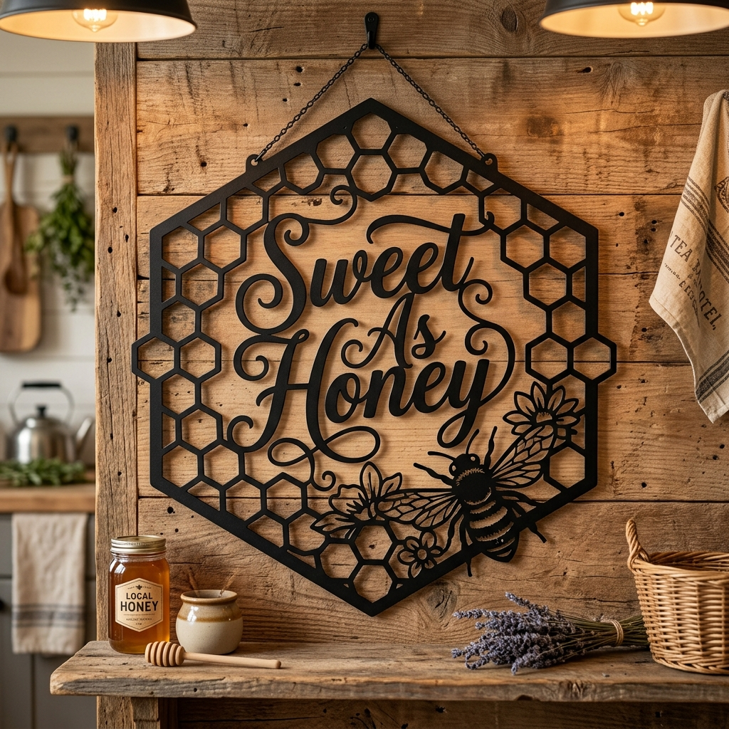 Honigwabe mit Bienen Metall Wanddeko – Bild 2