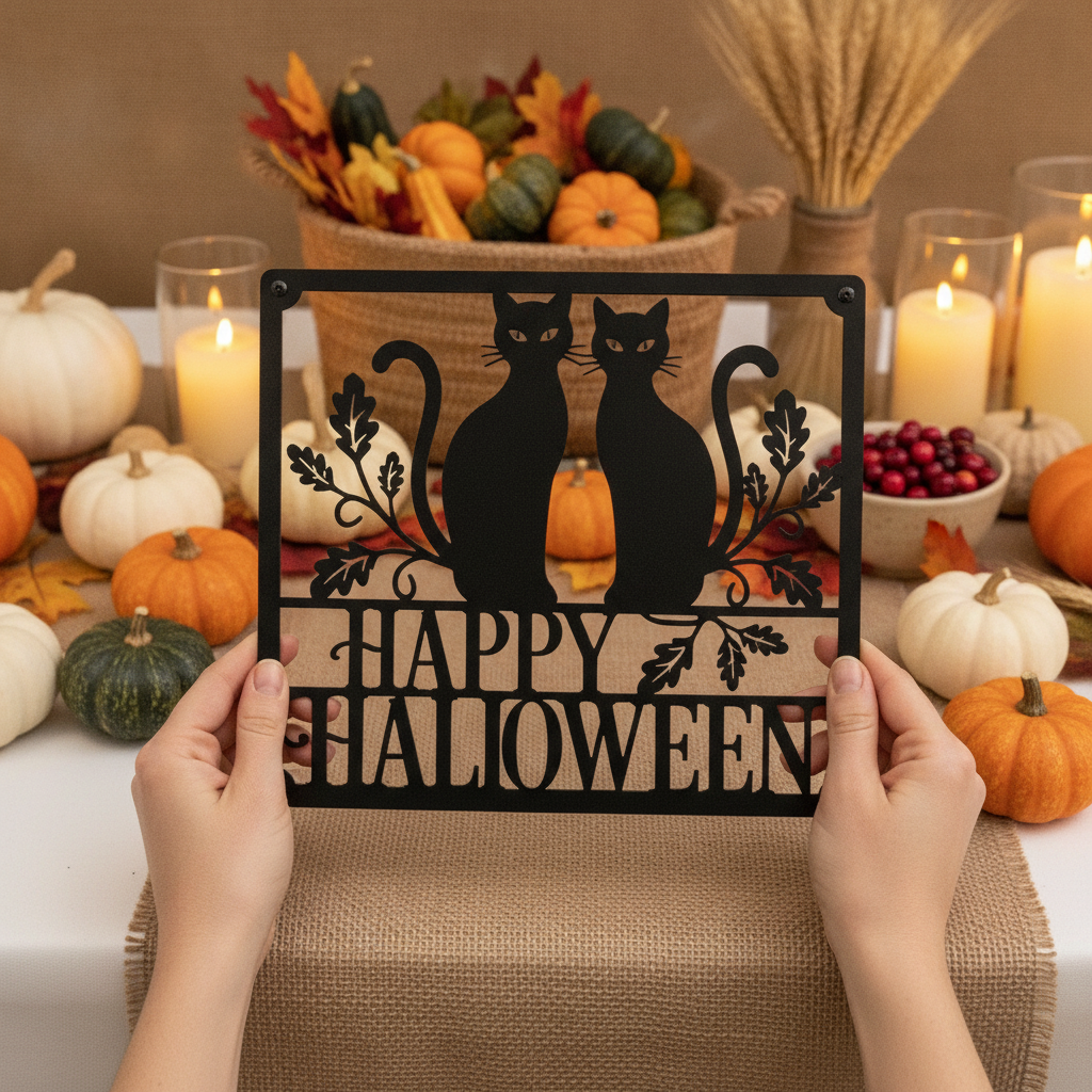 Happy Halloween schwarze Katzen Metallschild