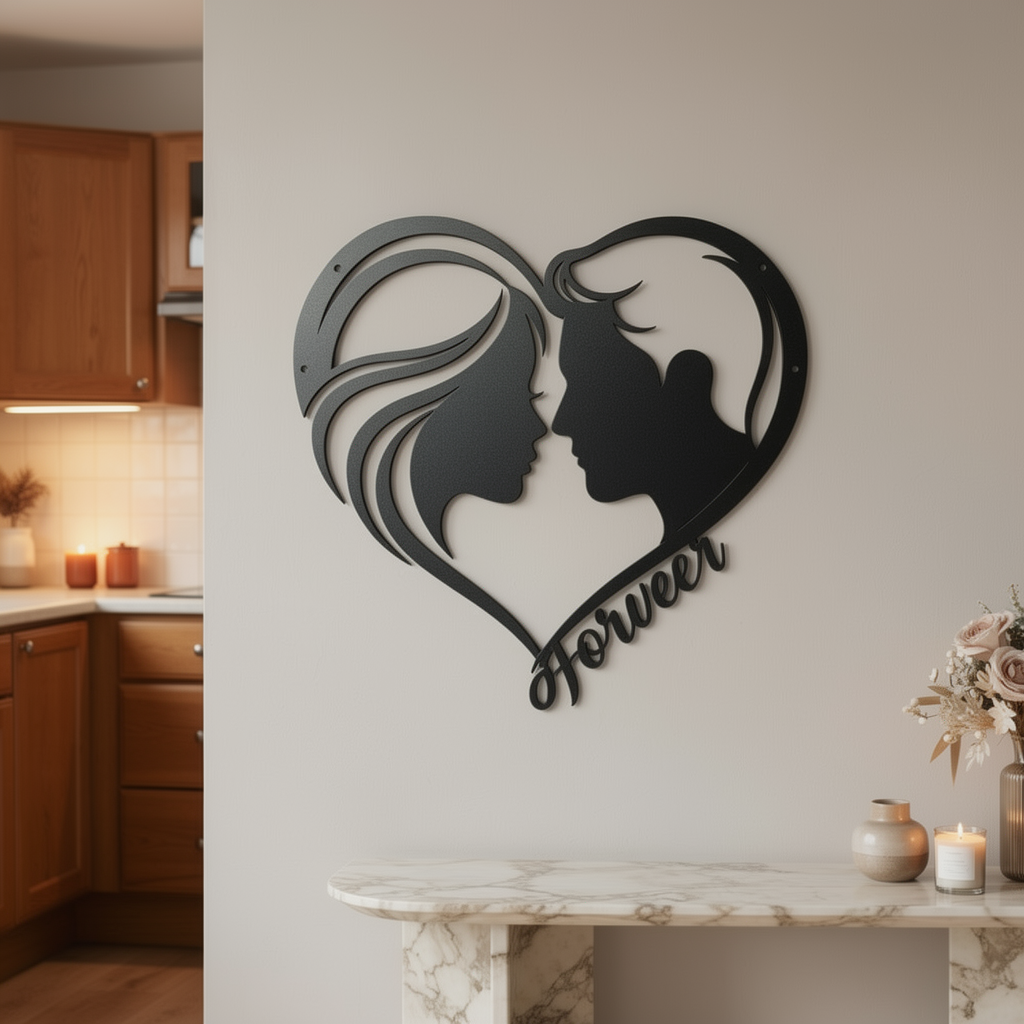 Wanddeko Metall Herz mit Paar-Silhouette und Forever aus schwarzem Stahl – Bild 9