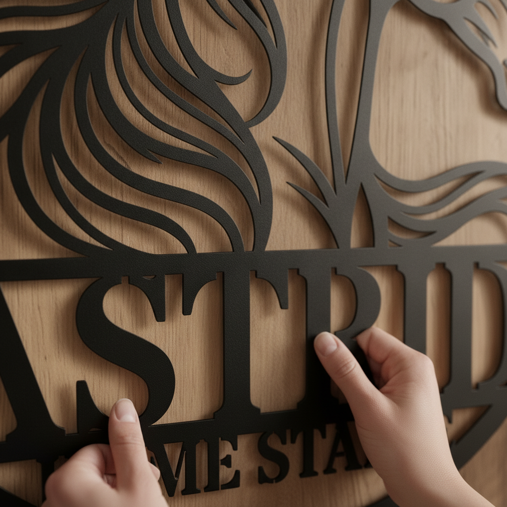 Personalisiertes Boxenschild mit Pferdekopf und Pferdename aus schwarzem Stahl – Bild 6