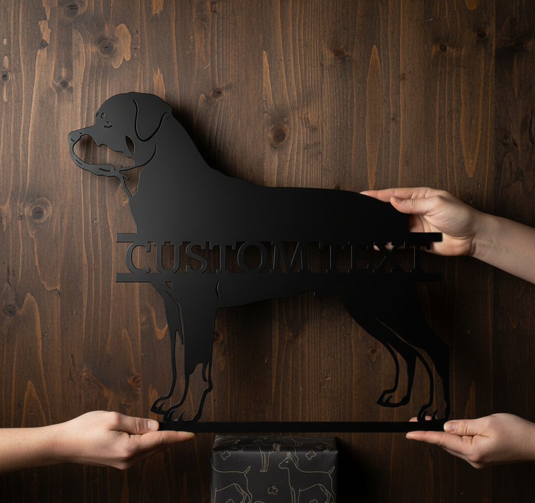 Personalisiertes Rottweiler Metallschild mit Hundenamen aus schwarzem Stahl – Bild 9