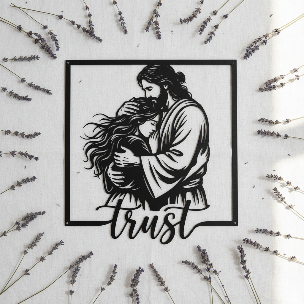 Personalisiertes Jesus Umarmung Metallschild Trust in Jesus – Bild 3
