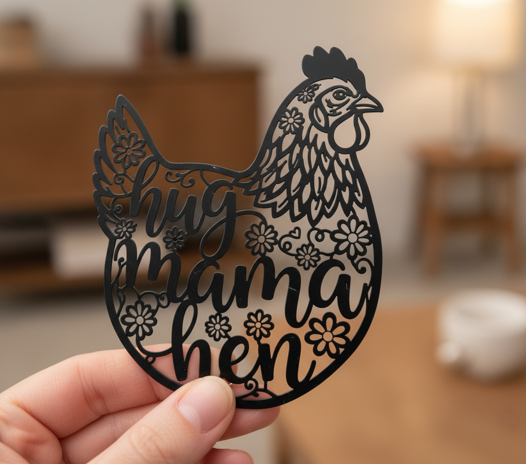 Personalisiertes Metallschild Mama Henne mit Küken und Namen aus schwarzem Stahl – Bild 5