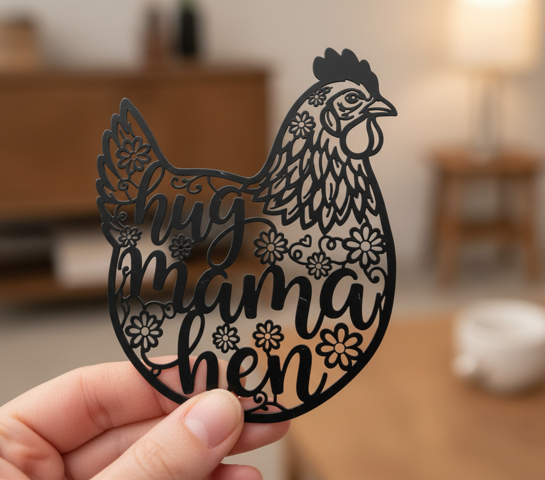 Personalisiertes Metallschild Mama Henne mit Küken und Namen aus schwarzem Stahl – Bild 5
