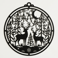 Personalisiertes Weihnachtsschild mit Hirsch im Winterwald in Weihnachtskugel aus Stahl