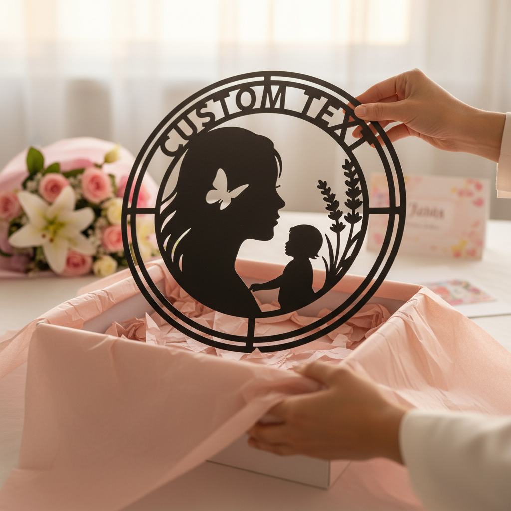 Personalisiertes Mutter-Baby-Metallschild mit Lavendel und Schmetterlingen aus schwarzem Stahl – Bild 10