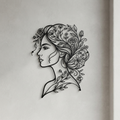 Personalized metal sign of a woman with flowers in her hair in black steel