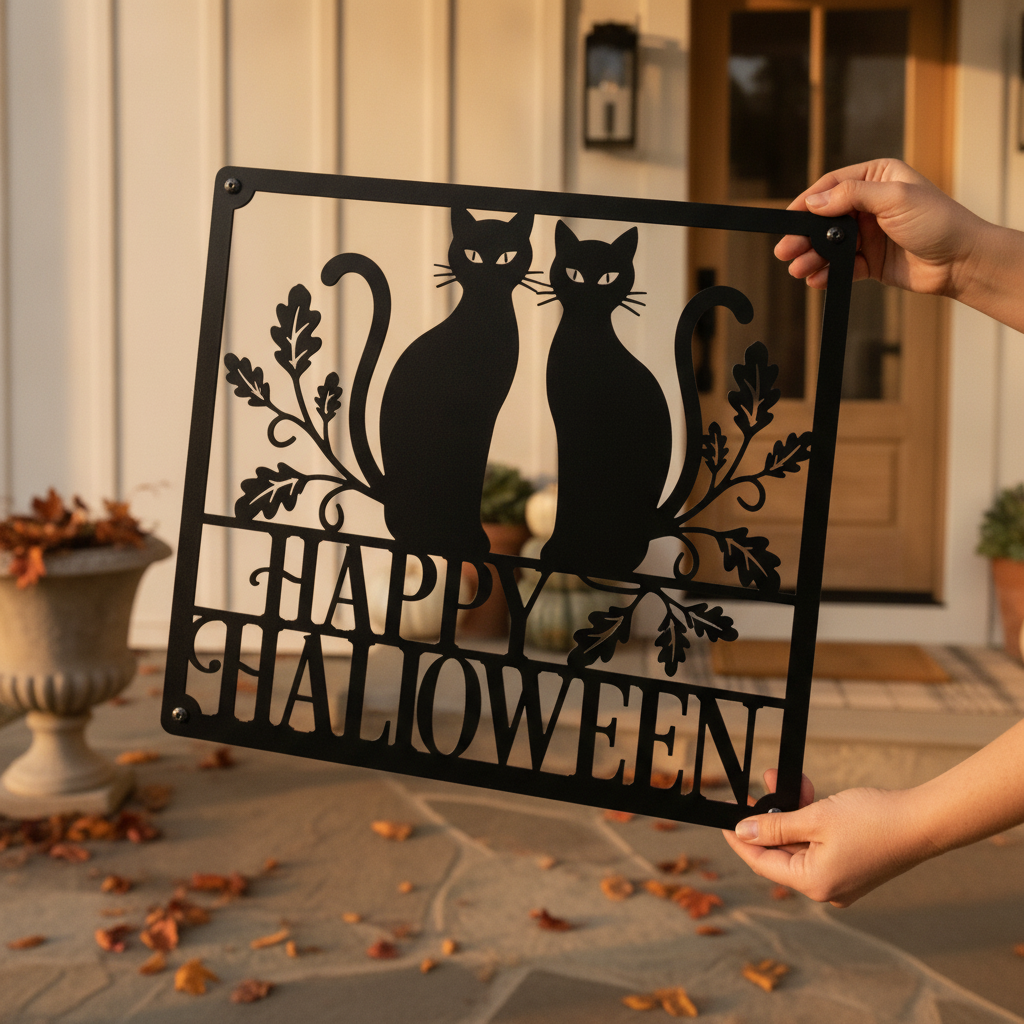 Happy Halloween schwarze Katzen Metallschild