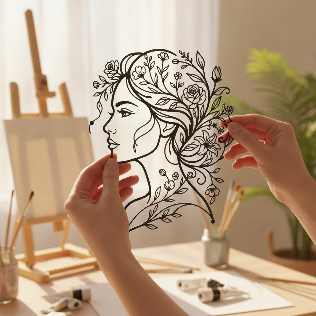 Personalized metal sign of a woman with flowers in her hair in black steel – image 9
