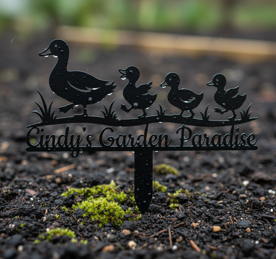 Personalisierter Gartenstecker Entenfamilie mit Küken – Bild 5