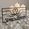Personalized holding hands couple metal sign with heart and infinity symbol