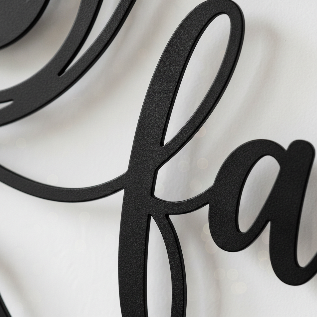 Round Faith metal sign with abstract waves in black steel – image 5