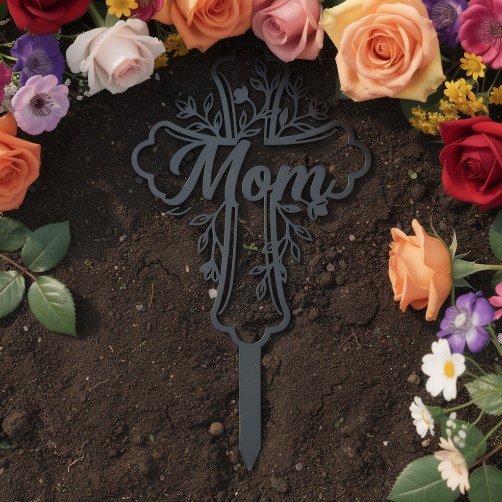 Mom Blumenkreuz Gedenkstecker – Bild 4